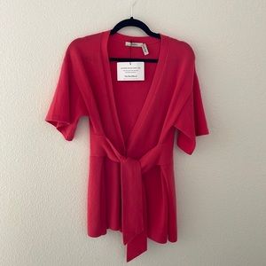 Neiman Marcus Hot Pinky Coral Cashmere Wrap Sweater